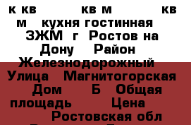 2 к.кв.  64.70 кв.м.  (20.20 кв.м.  кухня-гостинная )  ЗЖМ  г. Ростов-на-Дону. › Район ­ Железнодорожный › Улица ­ Магнитогорская › Дом ­ 1  Б › Общая площадь ­ 65 › Цена ­ 2 490 000 - Ростовская обл., Ростов-на-Дону г. Недвижимость » Квартиры продажа   . Ростовская обл.,Ростов-на-Дону г.